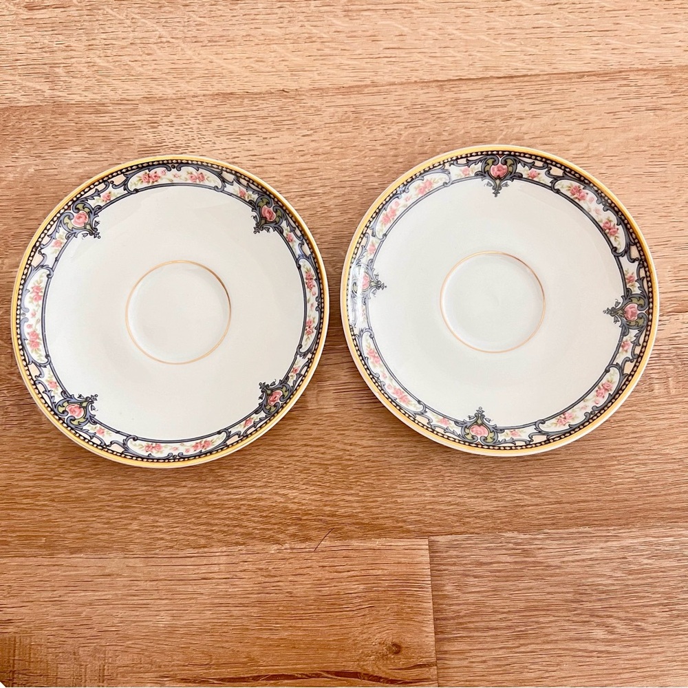 2 PCs Theodore Haviland Limoge France Troy Pattern‎ Saucers Pink Rose Mint